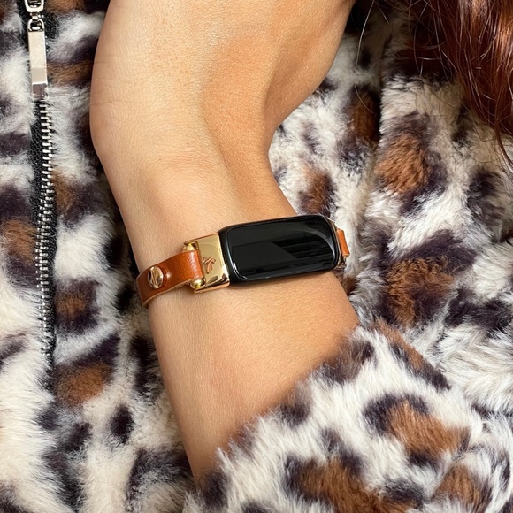 Gold Fitbit Luxe Leather Band Bronze Brown Slim Strap Women Jewelry Bracelet main image 4